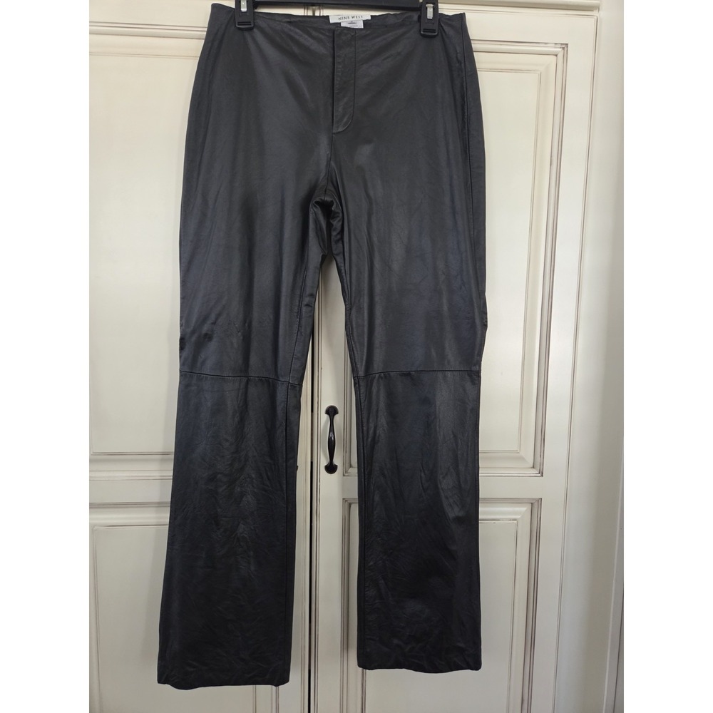 Nine West Straight Leg Leather Pants Women's 8 Black‎ Classic Old Money Sexy